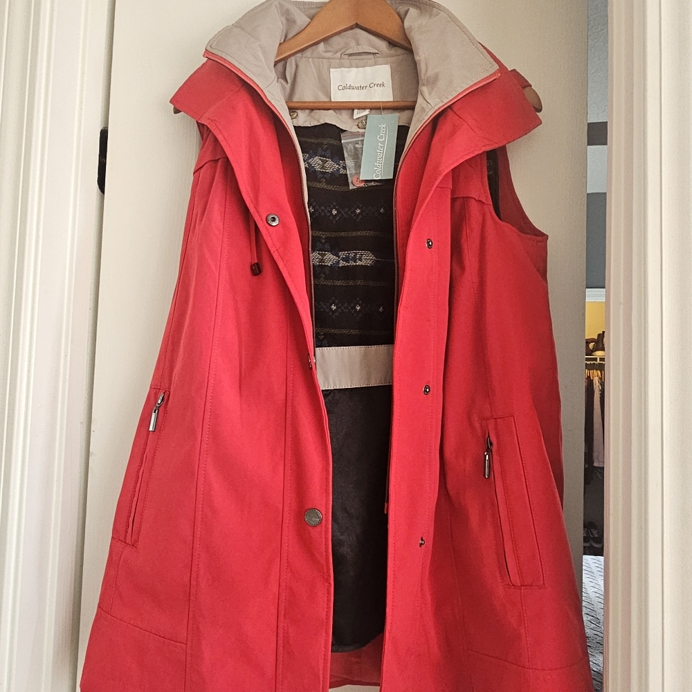NWT Coldwater Creek All Weather Vest Long Dover Red Petite Small - Picture 3 of 16